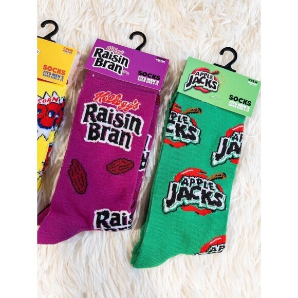 Men’s Novelty Socks Apple Jacks Corn Pops Raisin Bran Kelloggs Brand - Picture 3 of 9